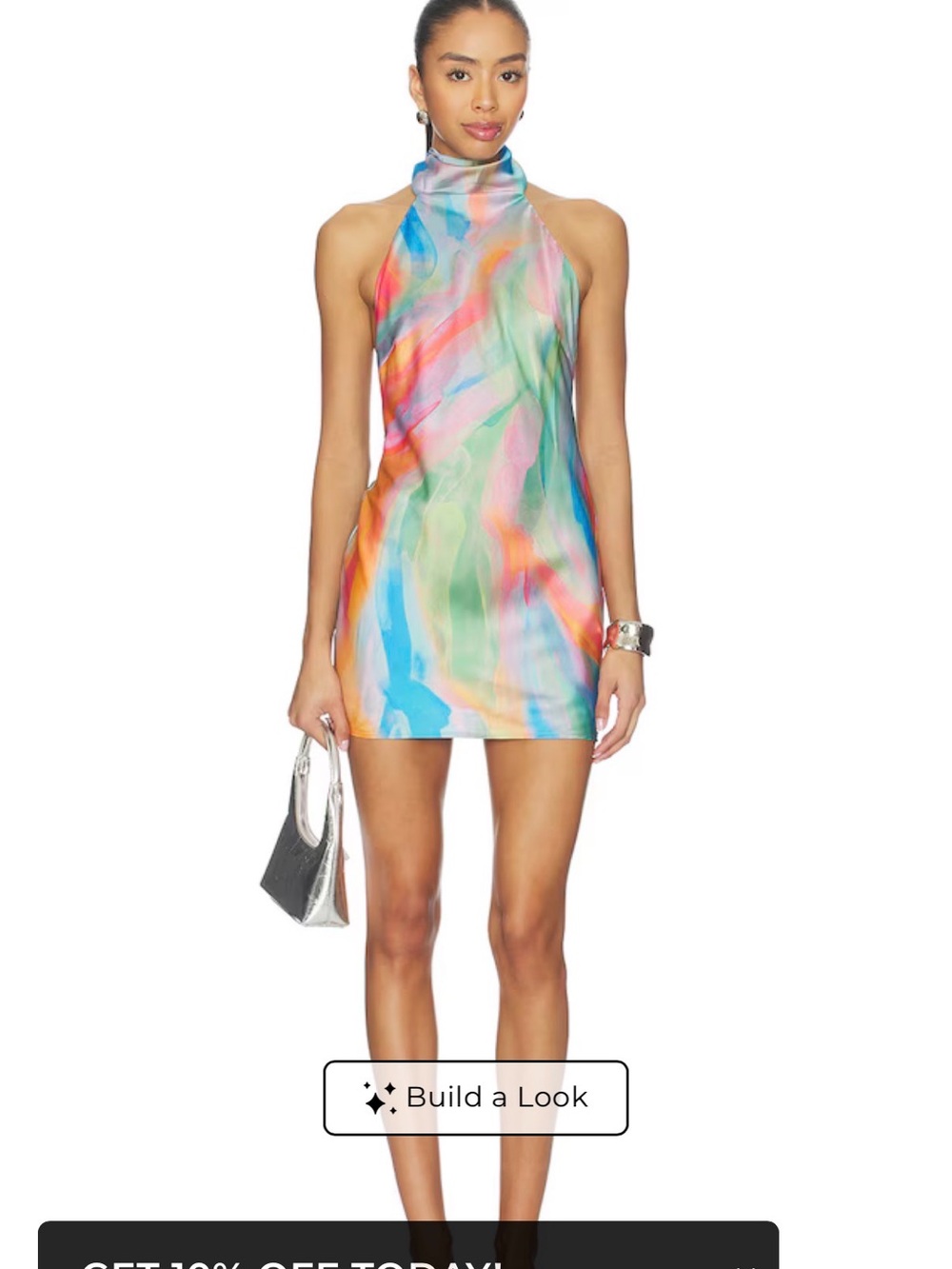 Show Me Your MuMu Watercolor Halter Mini Dress in Blue, Green, Pink & Orange